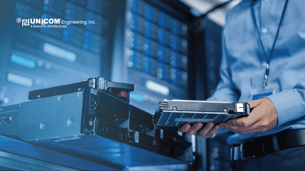 A CD with a locket, hardware, and a globe with an arrow showing their sequence with business icons