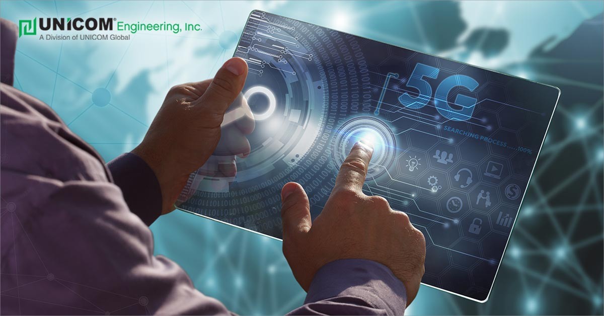Person holding futuristic tablet, pointing to text that reads '5G', signifying the technology that will come with the 5G rollout