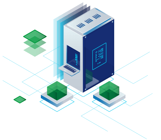 isometric data storage with server and interconnected elements