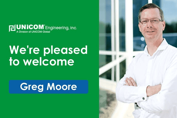 UNICOM Engineering welcomes Greg Moore, man in white shirt, green background