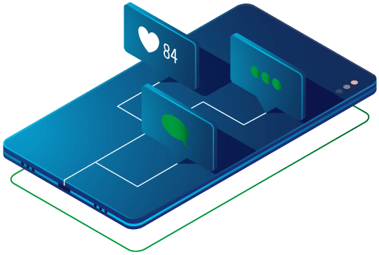 isometric mobile phone with graphical element above screen