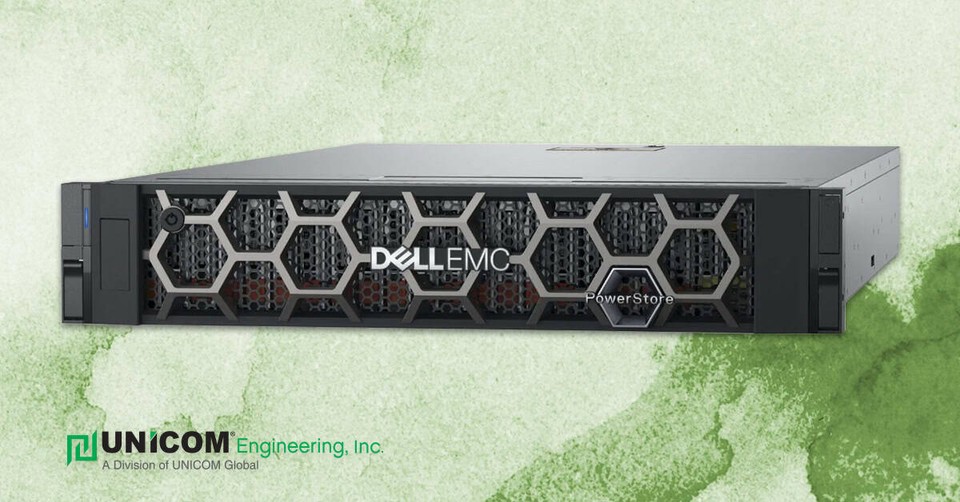 Dell PowerStore server on abstract background